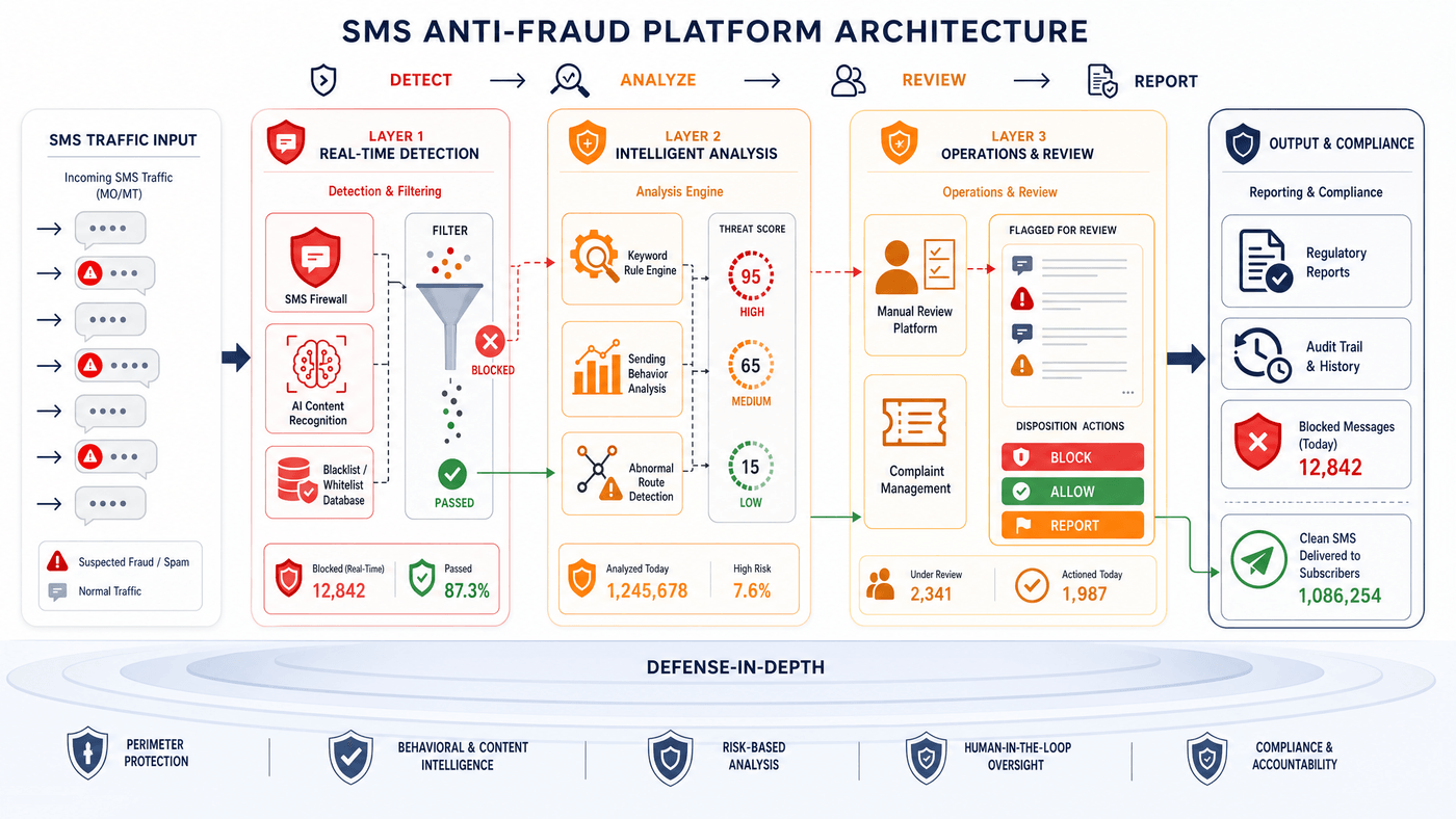 Multi-Layered SMS Defense: Detect → Analyze → Block → Report